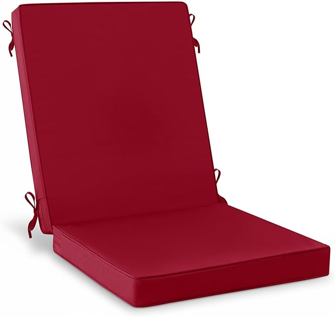 Summsun Patio Dining Seat Cushions, High Back Outdoor Chair Cushion with Water Resistant Removable Covers, Ties, Non-Slip Bottom for Garden Lawn Patio Furniture, 44 x 20 Inch, Burgundy