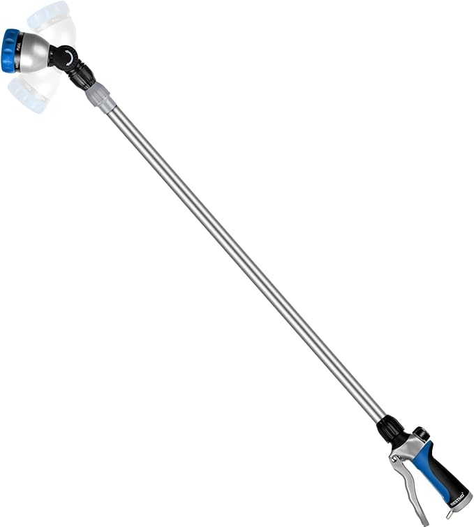 RESTMO 36”-60” Metal Watering Wand, Long Telescopic Tube | 180° Adjustable Ratcheting Head | 7 Spray Patterns | Flow Control, Perfect Garden Hose Sprayer to Water Hanging Baskets, Shrubs, Blue