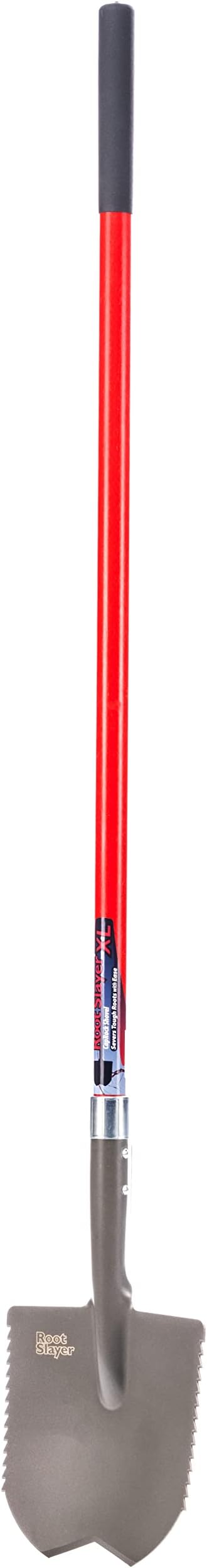 Root Slayer 23011 XL Caprock Garden Shovel for Digging Tough Soil and Roots, Fiberglass Shaft, Steel Spade Tool, Red