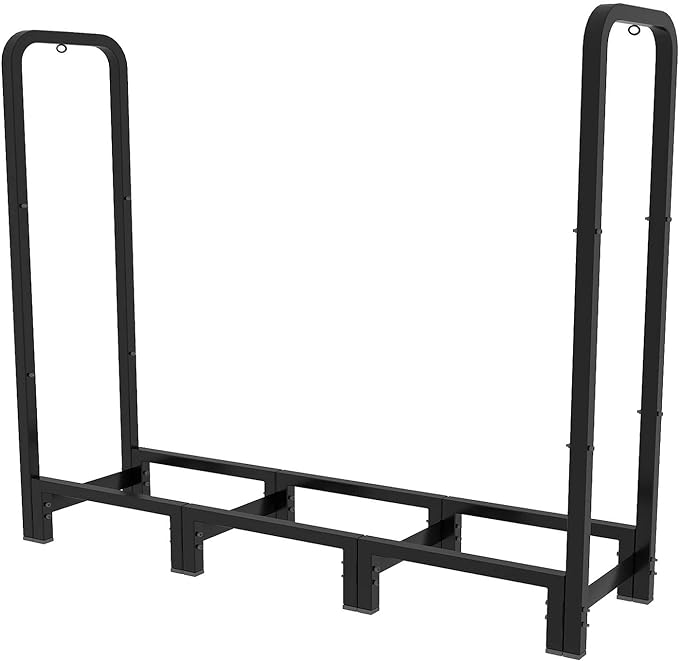 Firewood Rack Stand 4ft Heavy Duty Logs Holder for Outdoor Indoor Fireplace Metal Wood Pile Storage Stacker Organizer, Matte Black