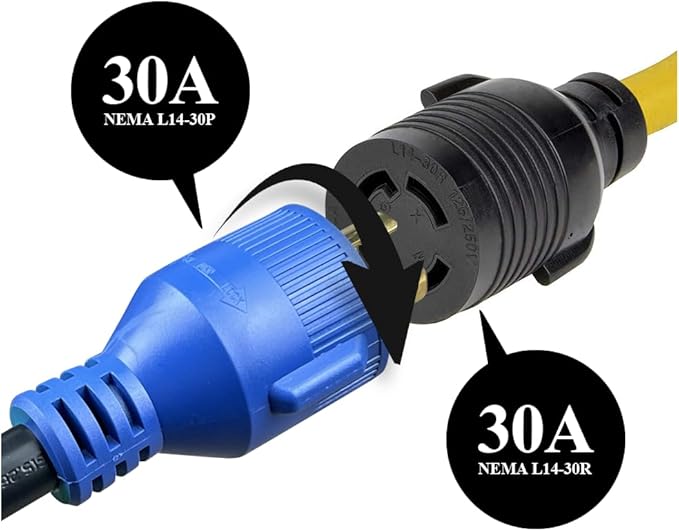 30 Amp to 50 Amp RV Adapter,Generator Plug 4 Prong 30 Amp Power to 50 Amp RV,NEMA L14-30P to 14-50R RV Electrical Cord Adapter,Plug Adapter Load Up to 30 Amp 250V 7500W 10/3 AWG 12 inch(4 Prong30M50F)