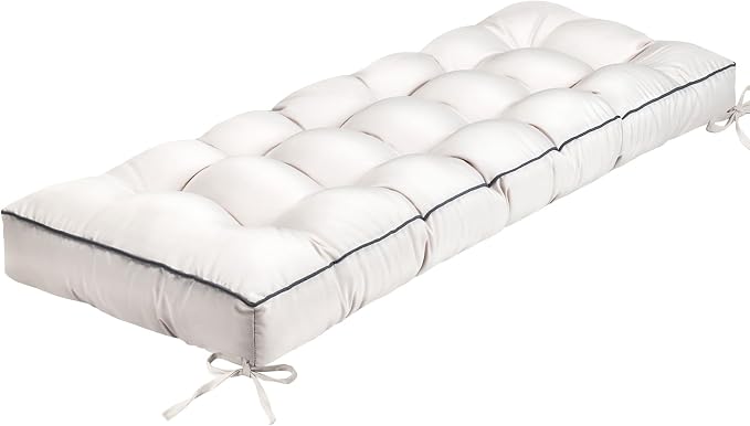 Outdoor Bench Cushion, Tufted Patio Seat Pad for Garden Bench, Porch Swing, Indoor/Outoor Furniture (Cream, 60X18X5)