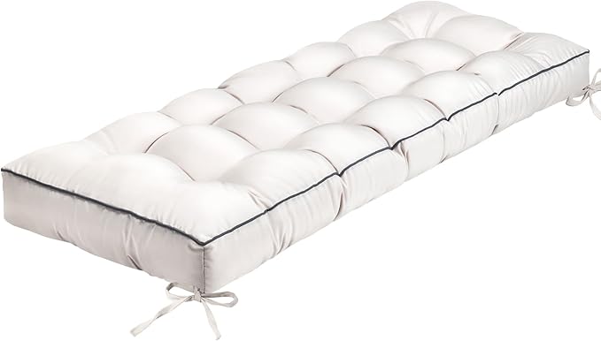 Outdoor Bench Cushion, Tufted Patio Seat Pad for Garden Bench, Porch Swing, Indoor/Outoor Furniture (Cream, 48X18X4 inch)