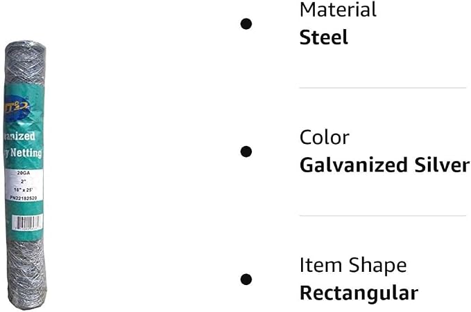 20GA Galvanized Hexagonal Poultry Netting Chicken Wire 18 in x 25 ft x 2 in Mesh
