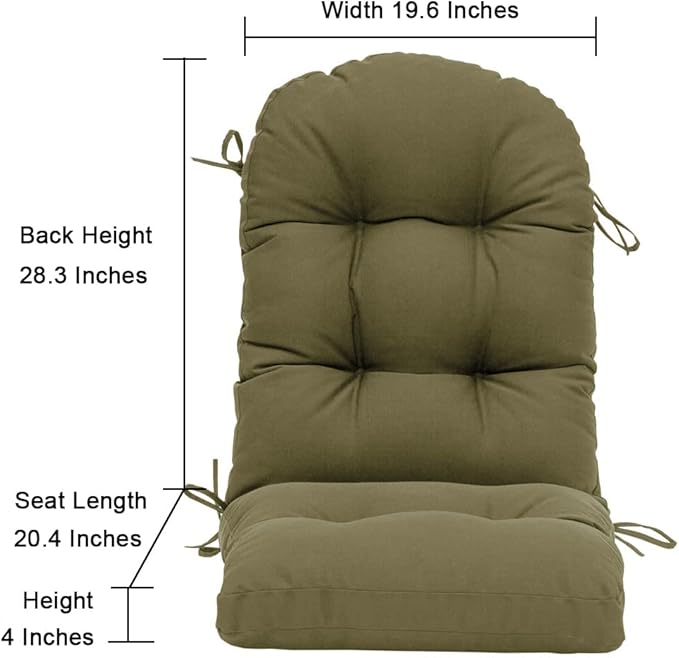 QILLOWAY Outdoor High Back Chair Cushion for Adirondack, All Weather Rocking Chair Cushions Thick Padded Replacement for Patio Furniture,Sage