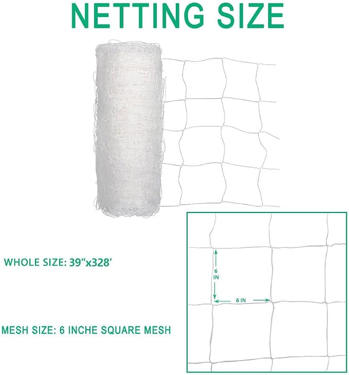 Heavy Duty Trellis Netting Roll - 39''x328' Plastic Plant Trellis Net for Climbing Plants