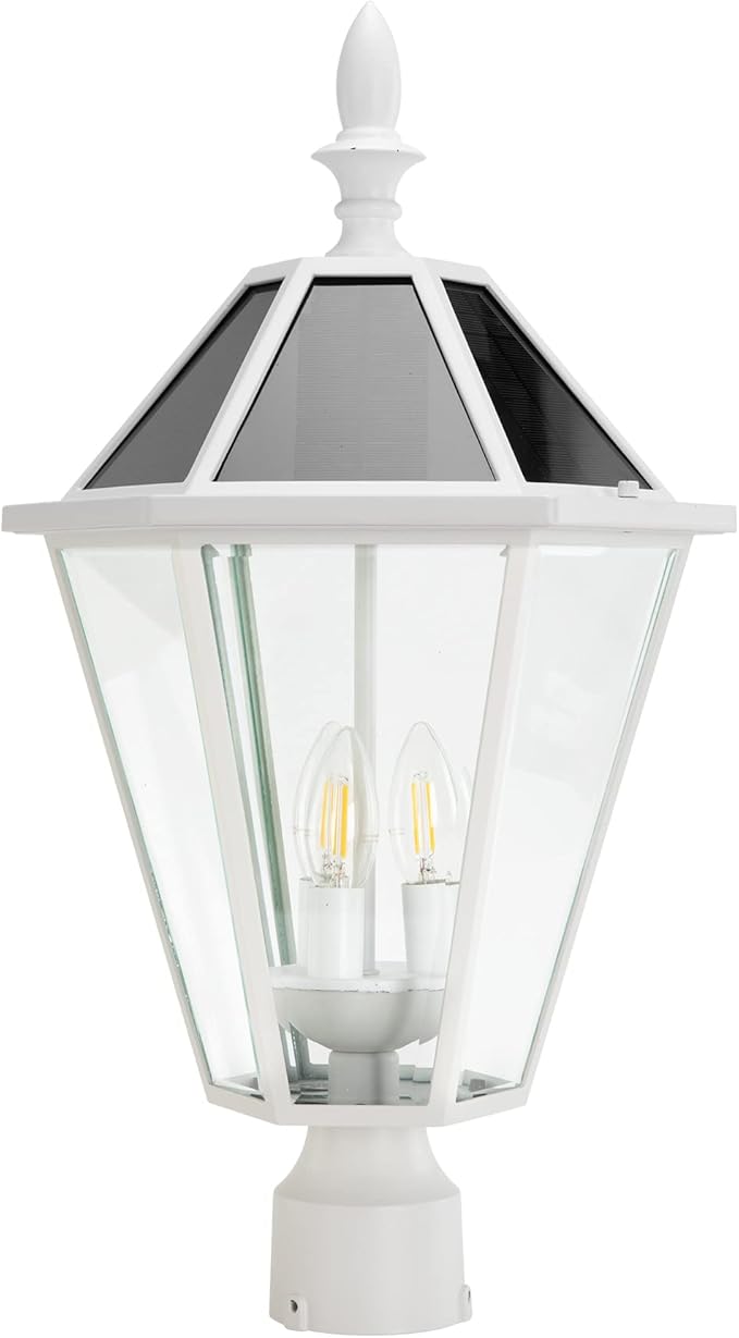 LUTEC LED Post Solar Light Outdoor,Dusk to Dawn Vintage Street Lights, 300LM, 2700K,Cast Aluminum Solar Pole Lights for Garden Pathway Yard Exterior - White (Base Not Included)