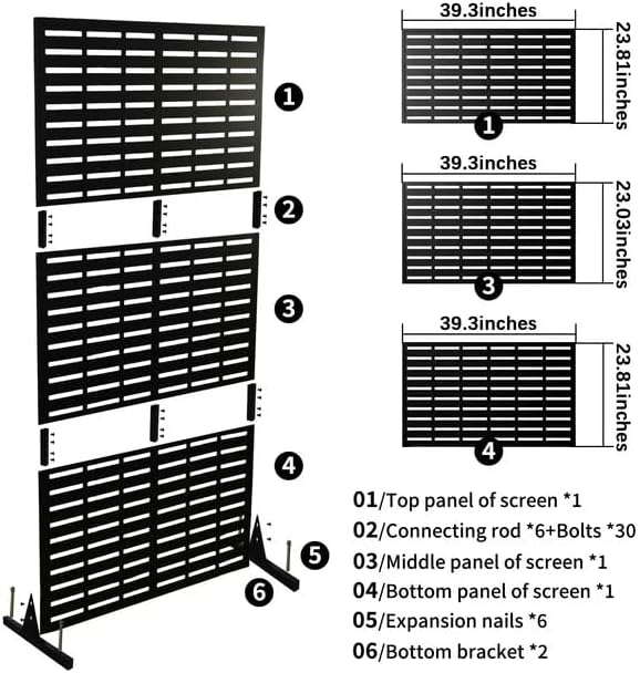 Metal Privacy Screen, 72" Outdoor Privacy Screen, Privacy Fence Panels with Stand, Provide Deck Privacy Protection, Privacy Fence for Garden, Pool, Patio, Balcony, Backyard Landscape