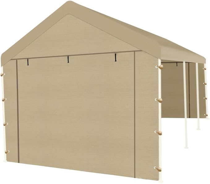 Carport Sidewall Panel with Elastic Ball Bungees, for 10x20 FT or 12x20 FT Garage Party Tent Shelter - Beige, One Sidewall Panel Only