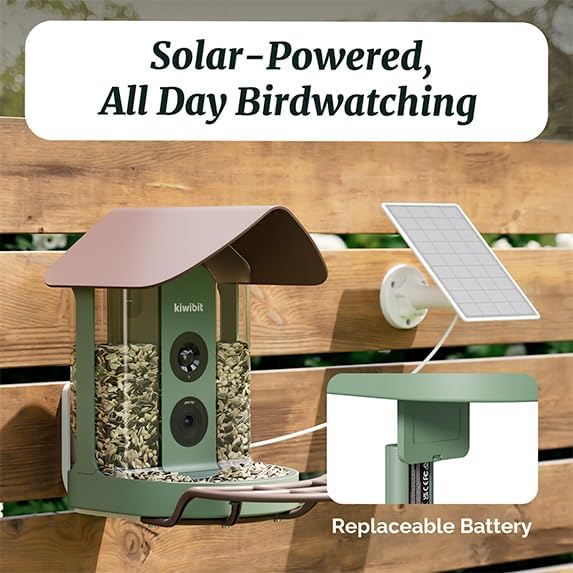 Kiwibit Smart Bird Feeder 4K AI Camera with Solar Panel, No Subscription, Lifetime AI Feature Included, 4K Video Live Stream, 8MP Photos Auto Capture, Bird Species Identification, Bird Notification