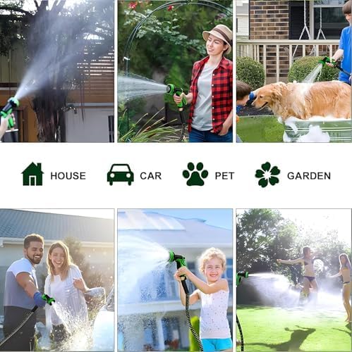 Expandable Garden Hose 50 ft with 10 Function Nozzle Sprayer, Lightweight Flexible Water Hose with Durable Collapsible Latex Core & Solid Brass Fittings,Kink Free,Leak-Proof,Retractable Stretch Hose