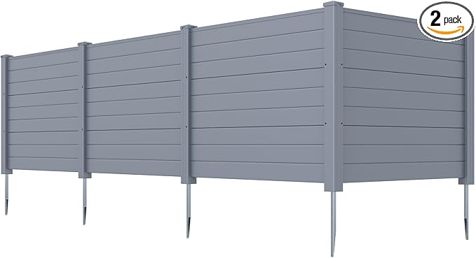 HAPPYGRILL Air Conditioner Fence, 4 Panels Outdoor Privacy Screens with Metal Stakes, No Dig Pool Equipment Enclosure, 48" x 38" Trash Can Screen Fence Kit for Outside Backyard, Gray