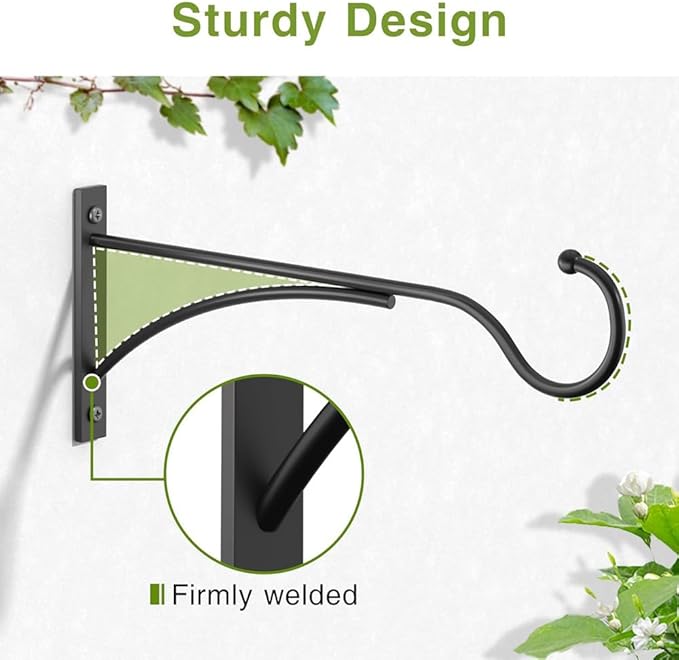 Outdoor Plant Hanging Hooks for Wall,Metal Bracket for Hanging Baskets, Wind Chimes, Flower Baskets, Rotating Wall Plant Shelves Stand Holder, Indoor 3 Tiered Metal Floating Plant Shelf Hanger