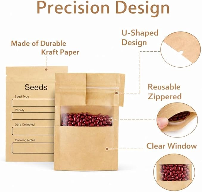 Seed Storage Box, Professional All-in-one Kit with 2 Pens, 20 Plant Labels and 50 Seed Envelopes, Metal Storage Organizer, Saving Box, Seed Packet Container, Green