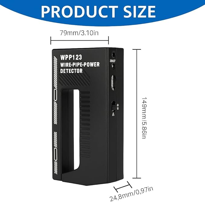 WPP123 Wall Scanner & Metal Detector – High-Sensitivity Stud Finder with Adjustable Alert – Detects Pipes, Wires & Studs – DIY & Professional Multifunction Tool – Durable Plastic (Black)