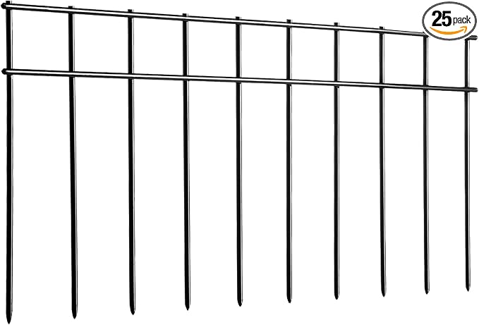 Adavin Small/Medium Animal Barrier Fence 25 Pack 20 in(L)X 10 in(H) Underground Decorative Garden Fencing,Dog Rabbits Fences Black Metal Fence Panel Ground Stakes for Outdoor Patio.Total Length 42 Ft