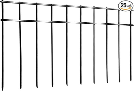 Adavin Small/Medium Animal Barrier Fence 25 Pack 20 in(L)X 10 in(H) Underground Decorative Garden Fencing,Dog Rabbits Fences Black Metal Fence Panel Ground Stakes for Outdoor Patio.Total Length 42 Ft