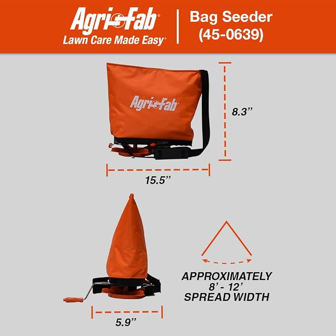Agri-Fab Handheld Bag Seeder Spreader, 25 lb Capacity with Waterproof Zipper Bag, Adjustable Shoulder Strap & Rear Baffle, Orange