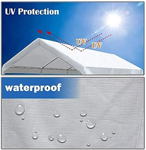 10 x 20 Feet Carport Replacement Canopy Cover for Car Tent Top Garage Shelter Cover with Ball Bungees (Only Cover, Frame Not Included) (White1)