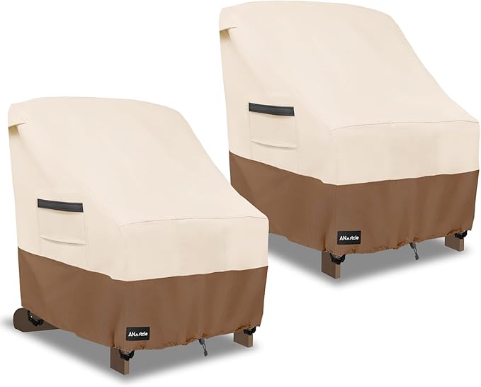 ANartcle Patio Adirondack Chair Cover 2 Pack,600D Waterproof Heavy Duty Outdoor Chair Covers,Adirondack Chair Covers(30W x 34D x 36H inches),Patio Furniture Covers,Beige&Brown