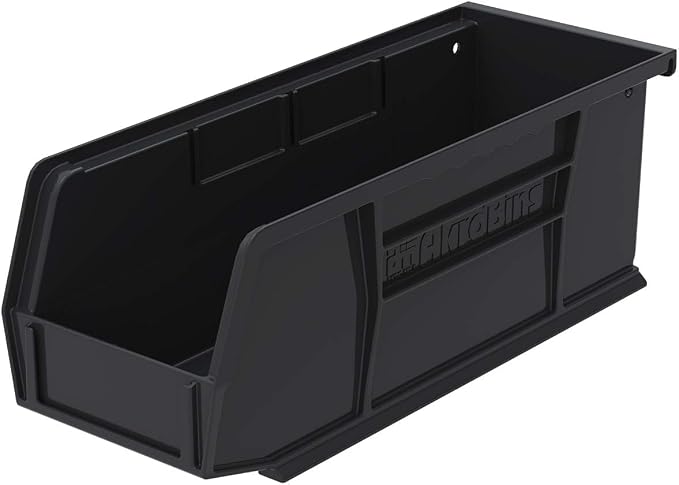 Akro-Mils 30224 AkroBins Plastic Storage Bins, Space-Saving Stackable Bins for Garage, Pantry, Craft Organization, 11" L x 4" W x 4" H, Black, 12-Pack