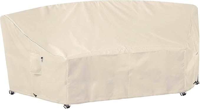 Curved Patio Furniture Cover for Outdoor Sectional Sofa, 96"(65") Reinforced Waterproof 600D Patio Sectional Covers, Lawn Outside Garden Furniture Winter Protector, Natural Beige