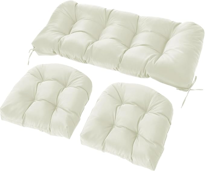 Wicker Chair Cushions Set, 2 U-Shaped Cushions & 1 Loveseat, Waterproof Outdoor Loveseat Cushion for Patio Furniture, Settee Bench Pad All Weather,Beige