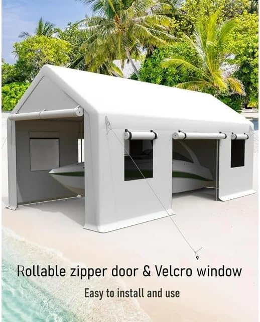 IDEALHOUSE 13'x20' Oversized Heavy Duty Carport - Portable Garage with Reinforced Frame & 4 Doors + 4 Windows, Large Shelter for Pickup Trucks, SUVs & Travel Trailers (White)