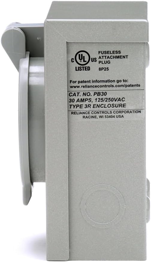 Reliance Controls Generators Up to 7,500 Running Watts PB30 30-Amp NEMA 3R Power Inlet Box, Gray