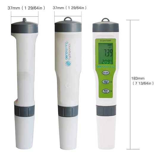 3-in-1 Waterproof Multifunction Digital Meter, Measures Electrical Conductivity (EC), pH and Temperature Functions Specially Designed for Hydroponic Systems