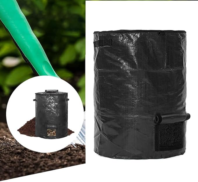 Large Compost Bin Bags,Garden Compost Bin Bags 80 Gallon(300L) Outdoor Collapsible Garden Yard Garbage Cans Leaf Bag (Black 2pcs)