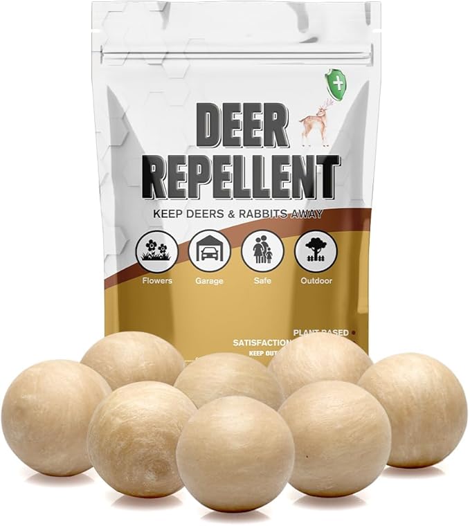 Deer Repellent Outdoor, Natural Deer Repellent for Garden and Yard, Keep Deer Away from Plants, Lasting 90 Days Protection, Safe for Pets and Plants – 8 Pack