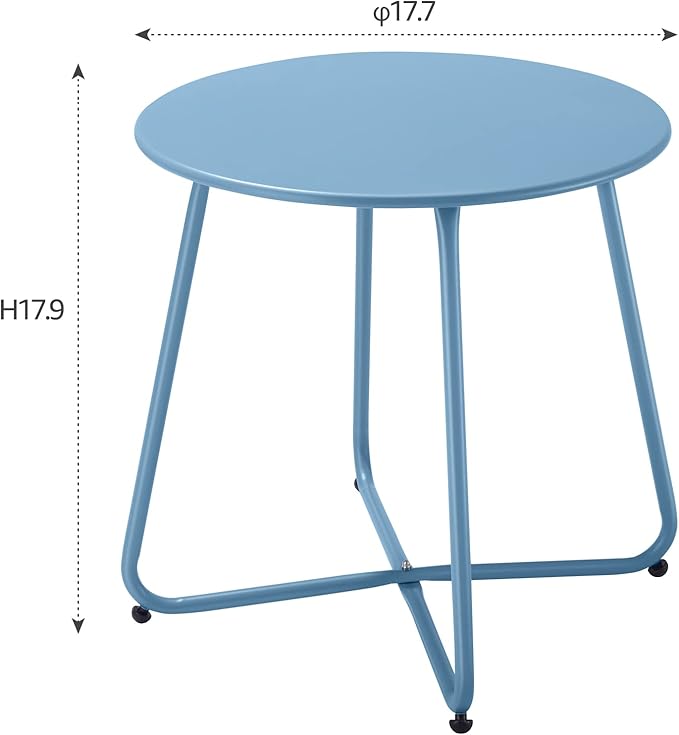 Meluvici Patio Outdoor Side Table Waterproof Round Metal Steel Small Side Table Weather Resistant Portable Outdoor and Indoor End Table for Garden Balcony Yard, Blue