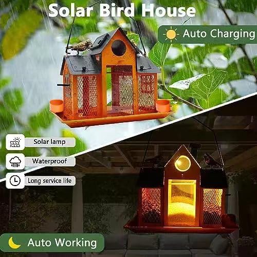 YYWMWM Solar Bird Feeders House for Outside Hanging, Metal Wild Bird Feeder for Outdoors, Large Cardinal Bird Feeder Birdhouses Orange