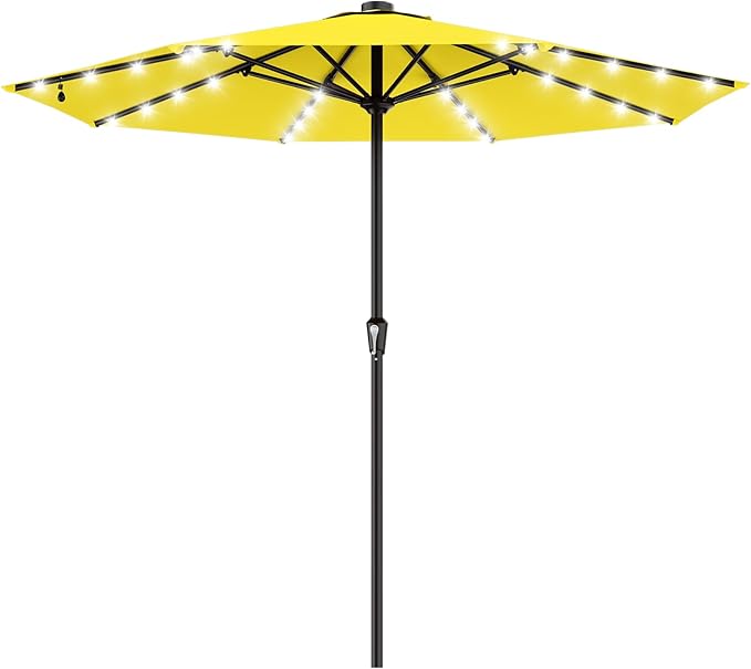 AreShark 11FT Large Patio Umbrella with Solar Lights, Lighted Solar Umbrella with Crank, Outdoor Table Market Umbrellas for Garden, Deck, Backyard, Pool and Beach, Yellow