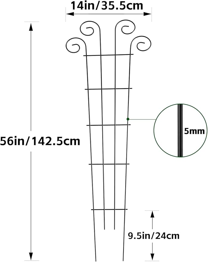 Thealyn 4 Pack 56 Inch Plant Trellis for Potted Plants, Metal Garden Trellis for Climbing Plants, Indoor Outdoor Decorative Vine Support for Pots, Wave Shape, Black