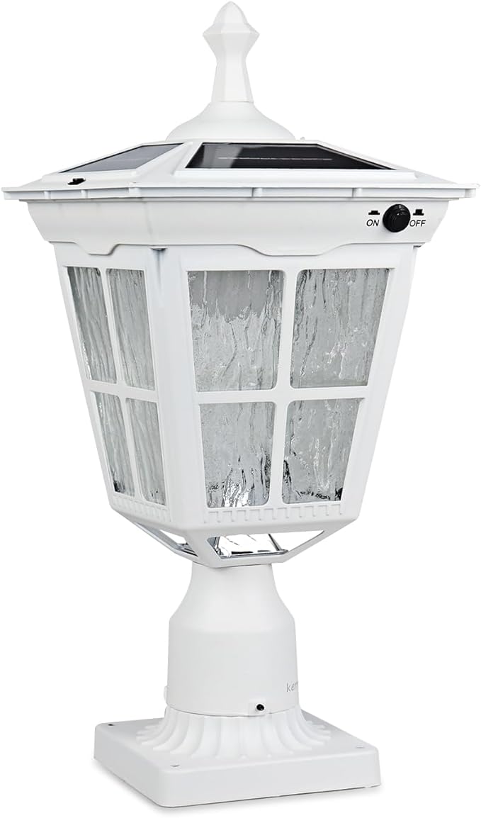 Cast Aluminum Solar Post Light Waterproof LED with Glass Outdoor Dusk to Dawn Pillar Lights ST4311AQ for Pier Mount Pillar Gates Garden Pole Column Yard Path Driveway (White, Lamp)