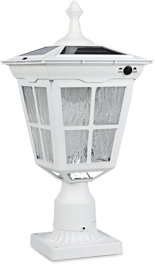 Cast Aluminum Solar Post Light Waterproof LED with Glass Outdoor Dusk to Dawn Pillar Lights ST4311AQ for Pier Mount Pillar Gates Garden Pole Column Yard Path Driveway (White, Lamp)