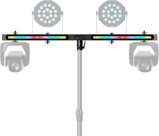 DJ Light T-Bar Extension Cross Bar, 39.3 Inch 12 in 1 Rechargeable DJ Lighting for Par Can Strobe Light, for Stages, Banquet, Party, Suitable for 35mm Diameter Pole (Stand Not Include)