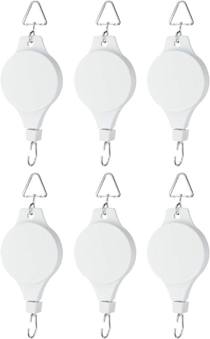 PATIKIL Plant Hanger, 6 Pcs Pulley Retractable Triangle Hanging Flower Basket Hook Indoor and Outdoor Plant Pots Holder, for Planters, Flower Basket, Wind Chimes, Bird Feeders, White