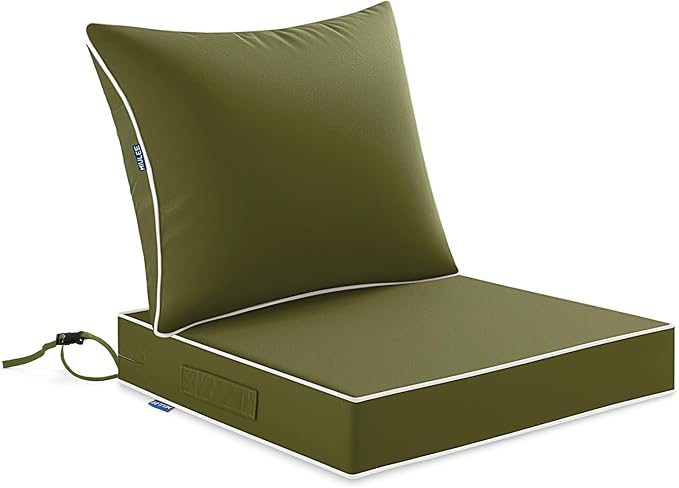 MIULEE Dark Green Outdoor Seat Cushion 24x24 Inch Waterproof & 3 Year Fade Resistant Dark Seat and Back Cushion for Patio Furniture Chair Sofa Couch with Handle and Adjustable Straps