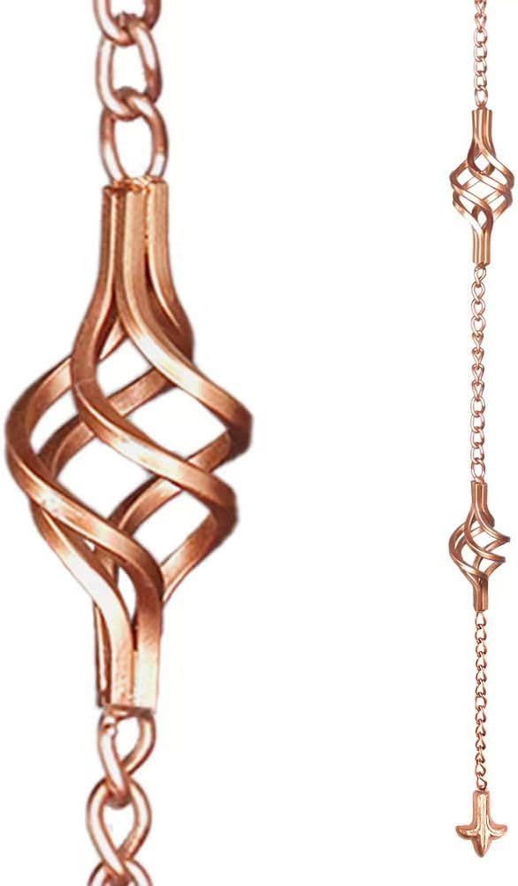8.5FT Rain Chains with Spiral Bird Cage Rain Chain Cups, Rain Catcher for Gutters, Decorative Copper Rainwater Diverter Rain Chimes for Garden Decor,Replacement for Outside Gutter Downspouts in Summer