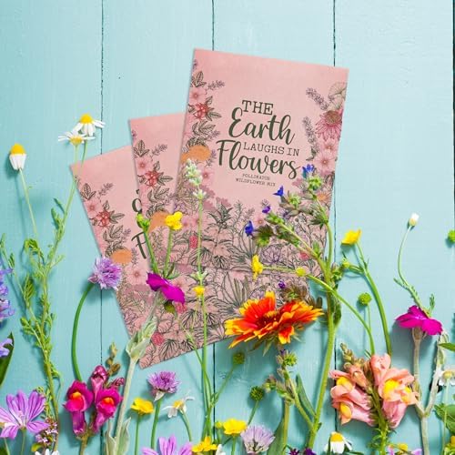 Bentley Seed Co. | The Earth Laughs in Flowers | Beautiful Illustrated Flower Design Art and Quote | Environmental Favor | Pollinator Wildflower Mix Seed Packets | Eco-Friendly Hand Out Gift | 25 Pk