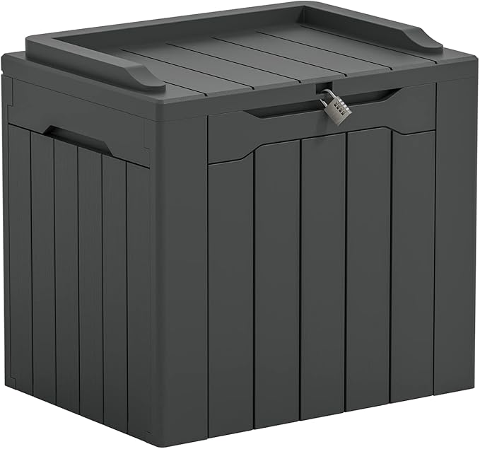 Greesum 31 Gallon Dark Grey Resin Deck Box for Patio Furniture Storage and Master Lock 1 Black Combination Padlock