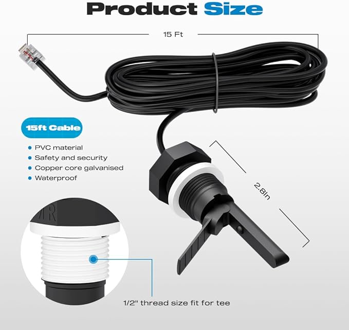 Flow Switch, GLX-FLO-RP for Hayward Goldline Aquarite Salt System Pool Flow Sensor Suitable Hayward Salt Cell and Chlorine Generator with 15ft Cable Pool Flow Switch
