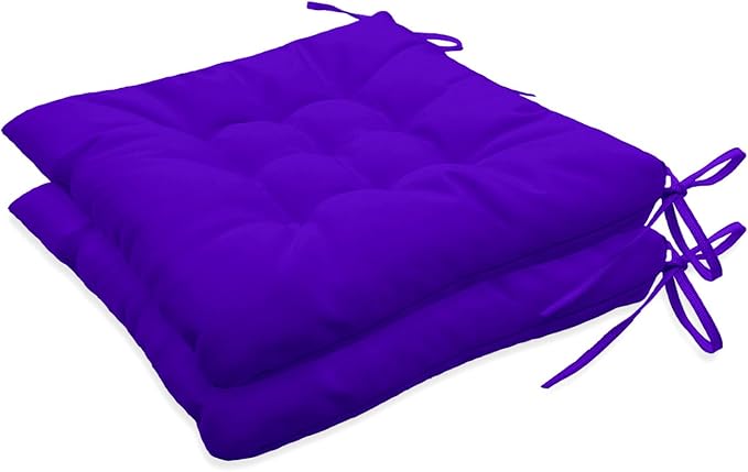 Outdoor Indoor Tufted Chair Cushions, Seat Cushions with Ties, Chair Pads Waterproof for Porch Kitchen Office Garden Purple 16" x 16", Set of 2