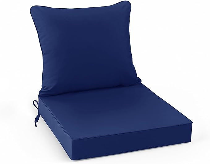Summsun Patio Chair Cushion Set with Removable Cover, Waterproof Backrest and Seat Cushion Set Replacement for Outdoor Furniture, 19 x 19 Inch, Navy, 1 Set
