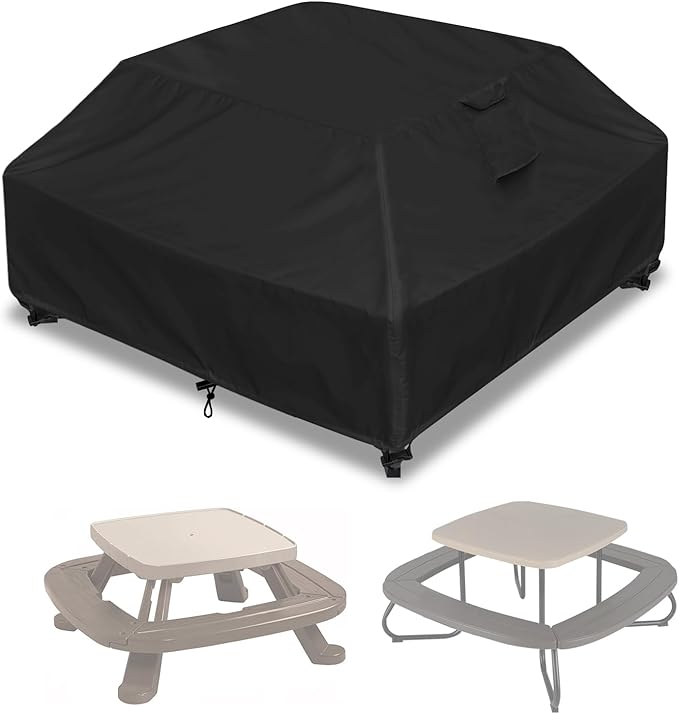 Kids Picnic Table Cover for 8 Person Toddler Outdoor Table and Chair Set, Toddler Picnic Table Cover Waterproof/Dustproof/UV Resistant/All Season Protection Covers (Black)