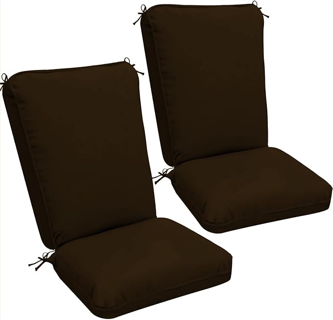 2 Pack Adirondack Chair Cushions, Waterproof & Fade-Resistant Outdoor Rocking Chair Cushion Set, Removable Seat Pads with Ties for High Back Dining or Patio Chairs, Brown