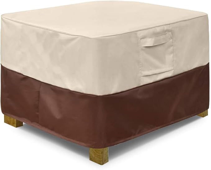 Vailge Square Patio Ottoman Cover, Waterproof Outdoor Ottoman With Padded Handles, Heavy Duty Side Table Cover (Small, Beige & Brown)